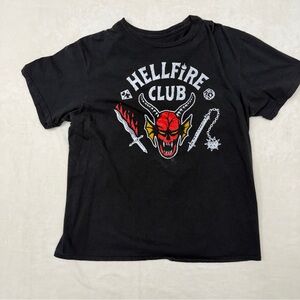 Netflix Black Tee with Red and White Hellfire Club Design